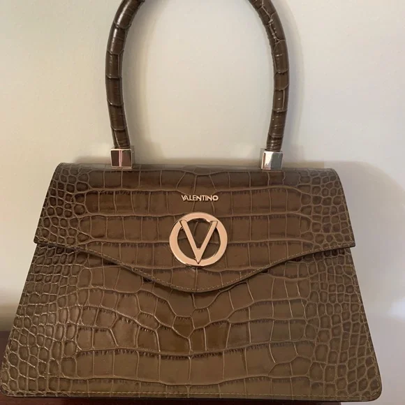 NWT Valentino Melanie Croco Bag Genuine Leather Olive Brown - Picture 2 of 4